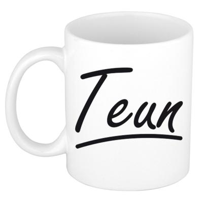 Teun Naam koffiemok - beker - met sierlijke letters - wit - 300 ml - Cadeau - Heren Teun Naam koffiemok - beker - met sierlijke letters - wit - 300 ml - Cadeau - Heren