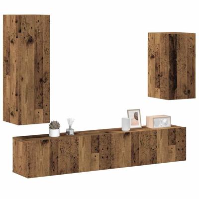 4-delig Tv-meubelset wandmontage bewerkt hout oud houtkleurig