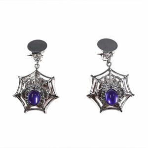 Spinnenweb verkleed oorbellen - clip-on - zilver/paars - Halloween accessoires