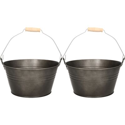 Emmer/plantenpot/bloempot - 2x - zink - donkergrijs - D23 x H12 cm