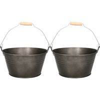 Emmer/plantenpot/bloempot - 2x - zink - donkergrijs - D23 x H12 cm