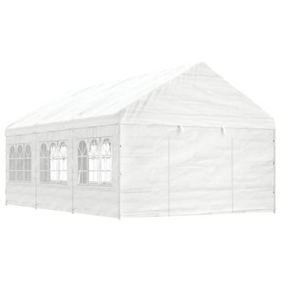 Prieel met dak 6,69x4,08x3,22 m polyetheen wit