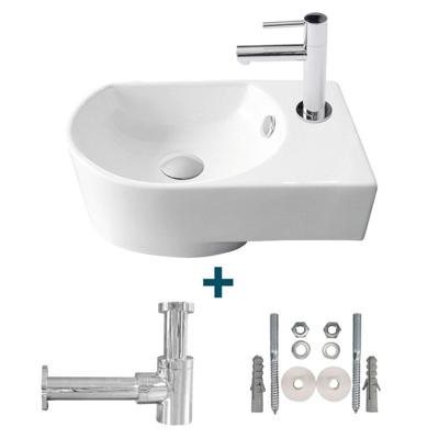 Go by Van Marcke Flexy fonteinset rechts 41x27x142cm inclusief 14cm koudwaterkraan en sifon porselein wit sw10088/sw10735/sw21230/sw290278/sw291030/