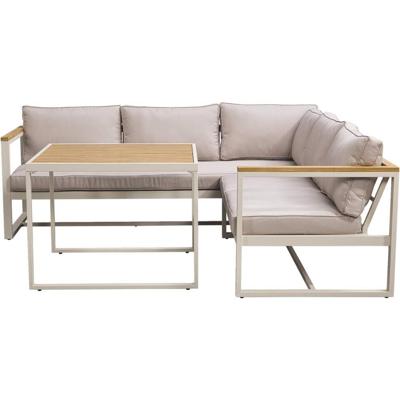 Leen Bakker - Lounge Dining Hoekset Sevilla - Zand/metaal - Metaal/Acaciahout - Beige - 80x215x78 Cm