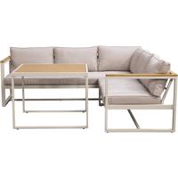 Leen Bakker - Lounge Dining Hoekset Sevilla - Zand/metaal - Metaal/Acaciahout - Beige - 80x215x78 Cm