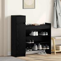 Schoenenkast Zwart eiken 100.5 x 28 x 100 cm Bewerkt hout