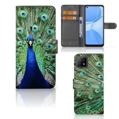 OPPO A73 5G | Telefoonhoesje | Met pasjeshouder | Pauw