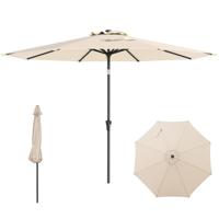 303 cm Terrasparasol Kantelbare Parasol met Zwengel & 8 Baleinen Dubbelgelaagde Tafelparasol voor Tuin Terras Zwembad Beige