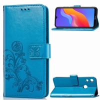 Lucky Clover ingedrukt bloemen patroon lederen case voor Huawei Honor 8A met houder & kaartsleuven & portemonnee & hand strap (blauw)