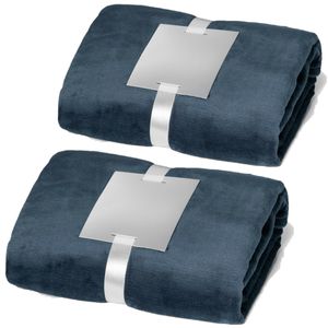 Fleece dekens/plaids 2 stuks blauw 240 grams polyester 120 x 150 cm