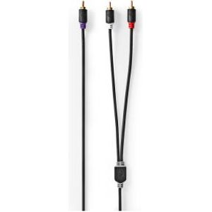 Subwoofer-Kabel | RCA Male | 2x RCA Male | Verguld | 3.00 m | Rond | 4.0 mm | Antraciet | Doos