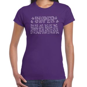 Glitter Super Mama t-shirt paars Moederdag cadeau rhinestones steentjes voor dames