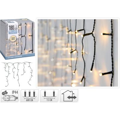 Kerst Ijspegelverlichting 180 Led Warm Wit Buiten , 5Mm Lampje Groene Draad 600X52Cm Ip44