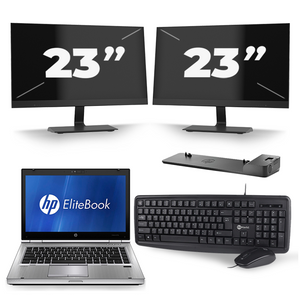 HP EliteBook 8470p - Intel Core i5-3e Generatie - 14 inch - 8GB RAM - 256GB SSD - Windows 10 + 2x 23 inch Monitor