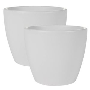 2x stuks plantenpot/bloempot in een strakke Scandinavische look wit Dia 18 cm en Hoogte 16 cm - Plantenpotten