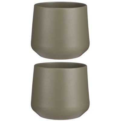 2x stuks bloempot mat donkergroen keramiek voor kamerplant H18 x D21 cm