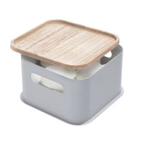 iDesign - Opbergbox met Handvat en Deksel, 21.3 x 21.3 x 12.7 cm, Paulownia Hout, Grijs - iDesign Eco Storage - thumbnail