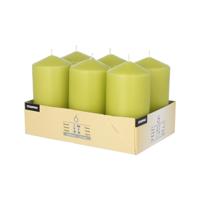 Stompkaarsen/zuilkaarsen set van 6x - lime groen - D6 x H12 cm - 24 branduren Stompkaarsen/zuilkaarsen set van 6x - lime groen - D6 x H12 cm - 24 branduren