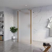 Fortifura Galeria Vrijstaande Inloopdouche - 90x200cm - Glas mat - antikalk - 8mm veiligheidsglas - 2 zijwanden 40cm - wandsteunen en hoekprofielen - Geborsteld koper PVD (Koper) SW927772 2x/SW797929/SW797921 2x/SW876703 2x