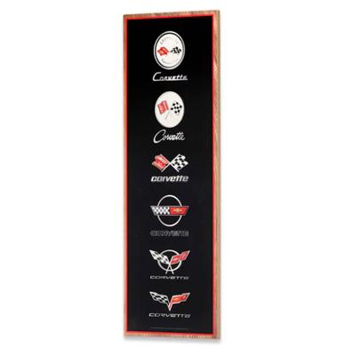 Chevrolet Corvette Logo Evolution Verticale Houten Wanddecoratie 62 x 22,5 cm