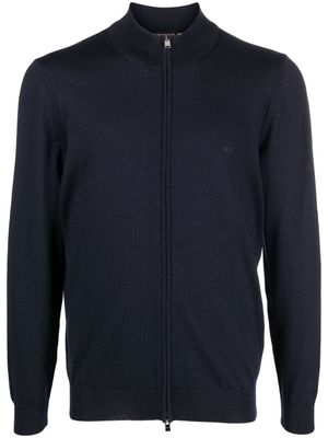 BOSS cardigan en maille fine à fermeture zippée - Bleu