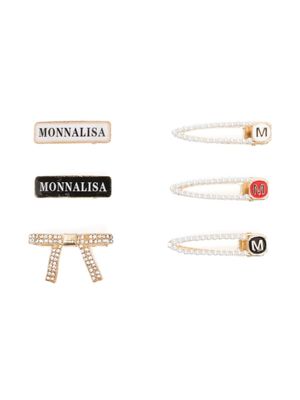 Monnalisa lot de six barrettes à logo - Or