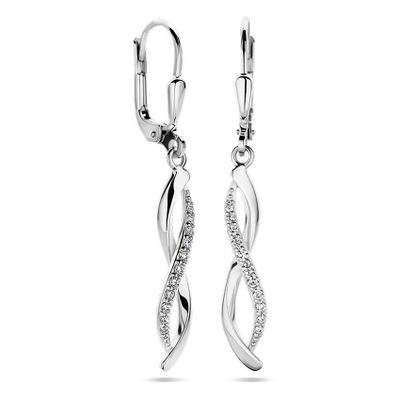 Oorhangers Brisurhaak zilver-zirconia wit 5 x 37 mm