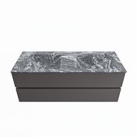 MONDIAZ VICA-DLUX 130cm badmeubel onderkast Dark grey 2 lades. Inbouw wastafel CLOUD dubbel 2 kraangaten, kleur Lava.