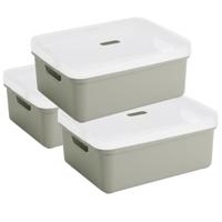 Sunware opbergbox - 3x stuks - 24 liter - lichtgroen - kunststof - transparante deksel - 45x35x18 cm