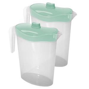 Waterkan/sapkan met mintgroen deksel - 2x - 1.5 liter - kunststof - 9 x 23 cm   -