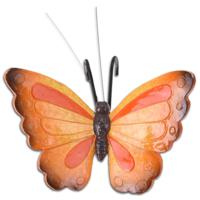 Tuindecoratie bloempothanger vlinder - kunststeen - oranje/rood - 13 x 10 cm
