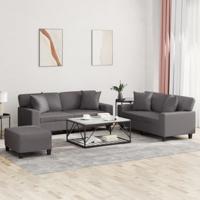 3-delige Loungeset met kussens kunstleer grijs