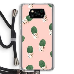 Cactusprint roze: Xiaomi Poco X3 NFC Transparant Hoesje met koord
