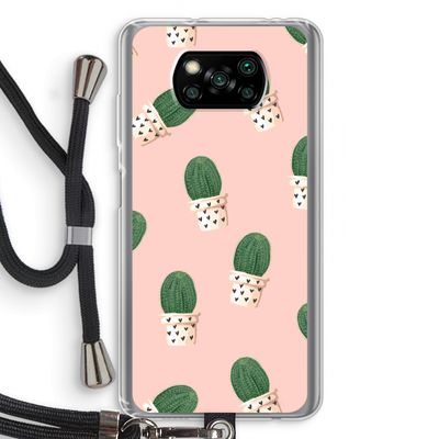 Cactusprint roze: Xiaomi Poco X3 NFC Transparant Hoesje met koord