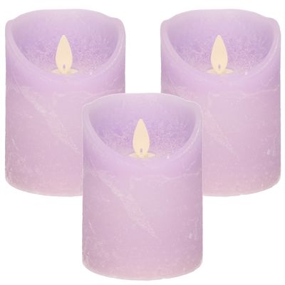 3x Lila paarse LED kaarsen / stompkaarsen met bewegende vlam 10 cm