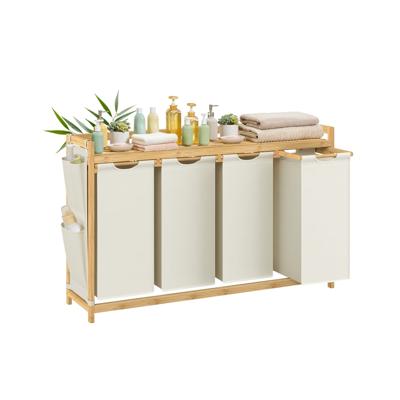 Wasmand met meerdere vakken en praktische opbergplank, Crèmewit / 100 L(124,6 x 33 x 78 cm)