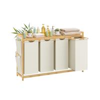 Wasmand met meerdere vakken en praktische opbergplank, Crèmewit / 100 L(124,6 x 33 x 78 cm)