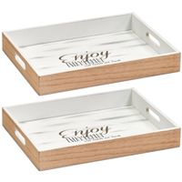 Set van 2x stuks houten dienbladen bruin/wit 40 x 30 x 5,5 cm - thumbnail