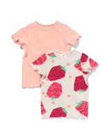 HEMA Baby T-shirts Rib Aardbei - 2 Stuks Perzik (perzik)