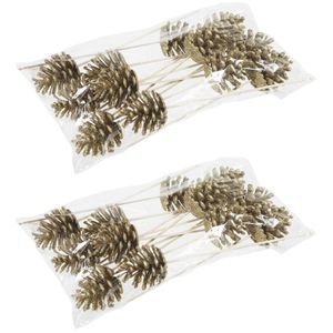 24x Gouden glitter dennenappels stekers / instekers 7 cm