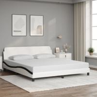 Bedframe met hoofdbord kunstleer wit en zwart 180x200 cm - thumbnail
