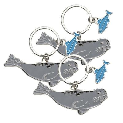 Nature Planet Dieren sleutelhanger - 6x - zeehond en een vis - metaal - 5 cm - dieren cadeau