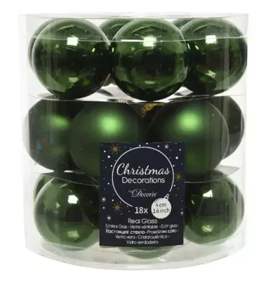 Decoris kerstballen glas dennengroen 4cm 18st