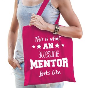 Cadeau tas voor mentor - katoen - 42 x 38 cm - fuchsia roze -This is what an awesome mentor looks li