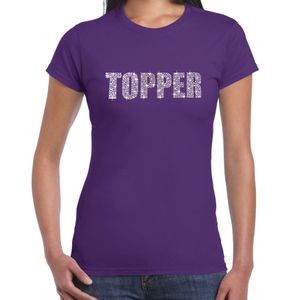 Glitter t-shirt paars Topper rhinestones steentjes voor dames - Glitter shirt/ outfit 2XL  -