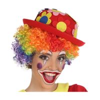 Clown verkleed set gekleurde pruik met bolhoed rood met bloemen - thumbnail