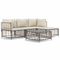 The Living Store Loungeset Antraciet - Poly Rattan - Hoekbank 72x72x66 cm - Met kussens