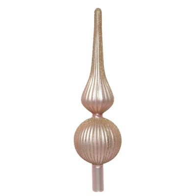 Kerstboom piek gedecoreerd - lichtroze met glitter - glas - 31 cm
