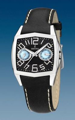 Festina horlogeband F16263-6-F16263-7 Leder Zwart + wit stiksel