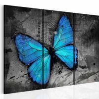 Schilderij - Blauwe Vlinder, blauw/zwart, premium print op canvas, wanddecoratie,  3luik